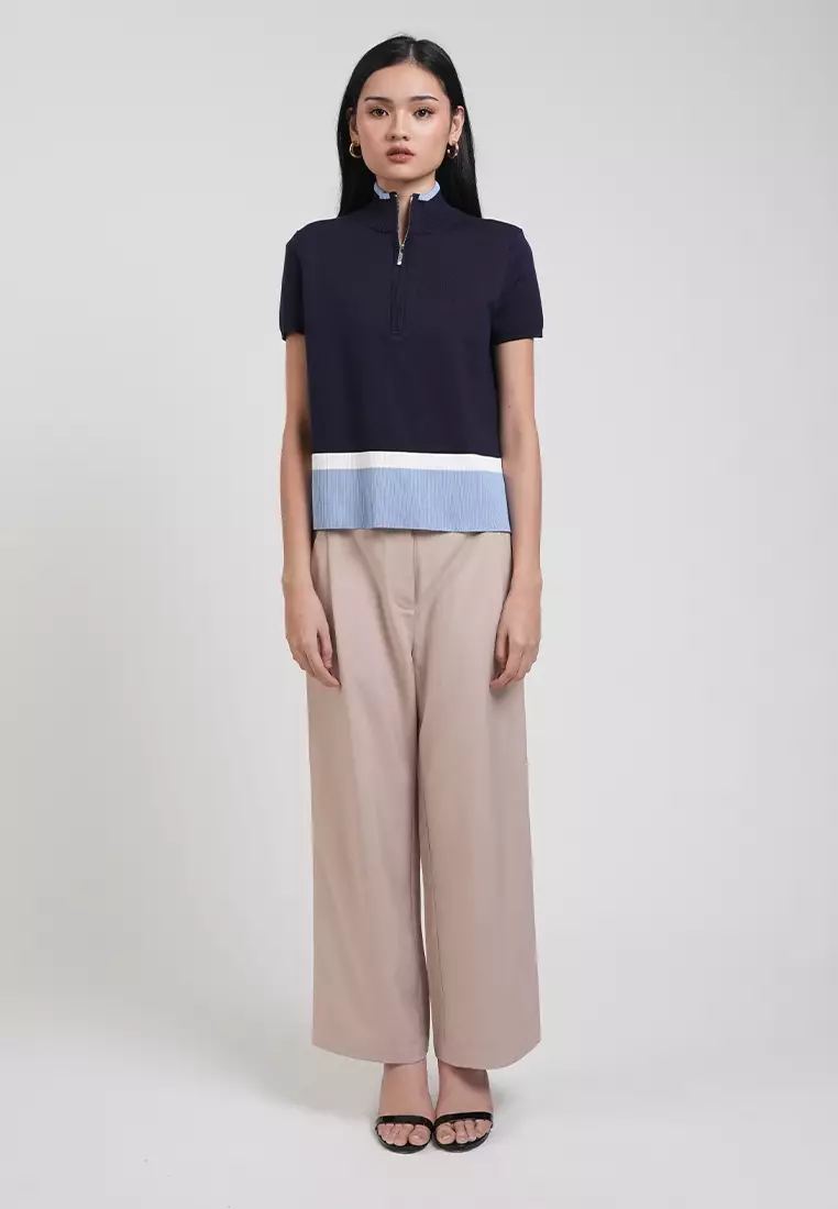 Buy Apple & Eve Catherine Colorblock Collared Zip Knit Top 2026 Online ...