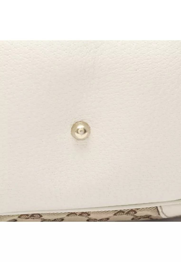 Pre-Loved Gucci Bamboo Horsebit GG canvas Handbag tote bag canvas leather beige off white