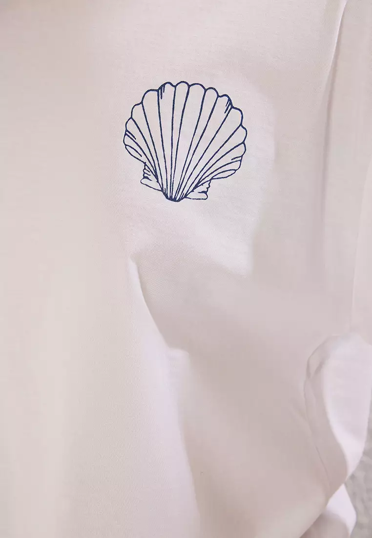 White Back Printed Oversize/Wide Pattern Knitted T-shirt TWOSS25TS00106