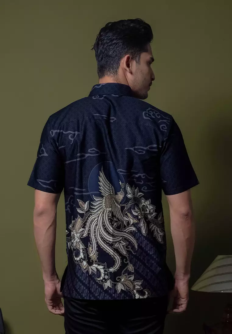 Hadinata Batik Premium Pria Kemeja Pendek Superfine Divakar Black