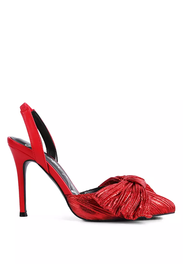 Discount on London Rag  shoes - SKU: Red High Heeled Bow Slingback Sandals
