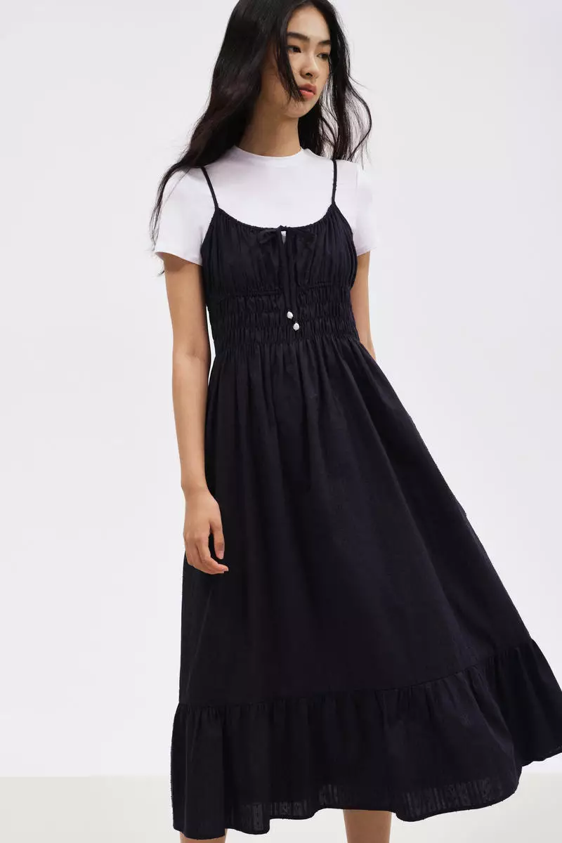 Smocked cotton strappy dress