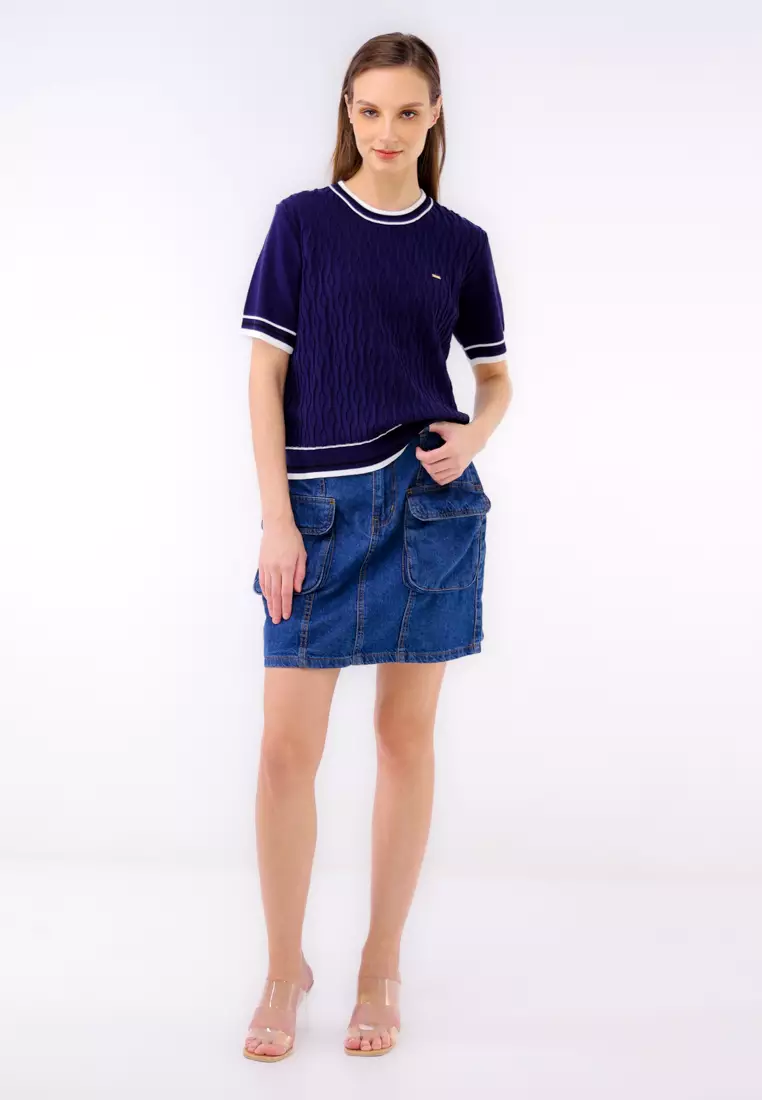 Textured Knitted Short Sleeve Blouse