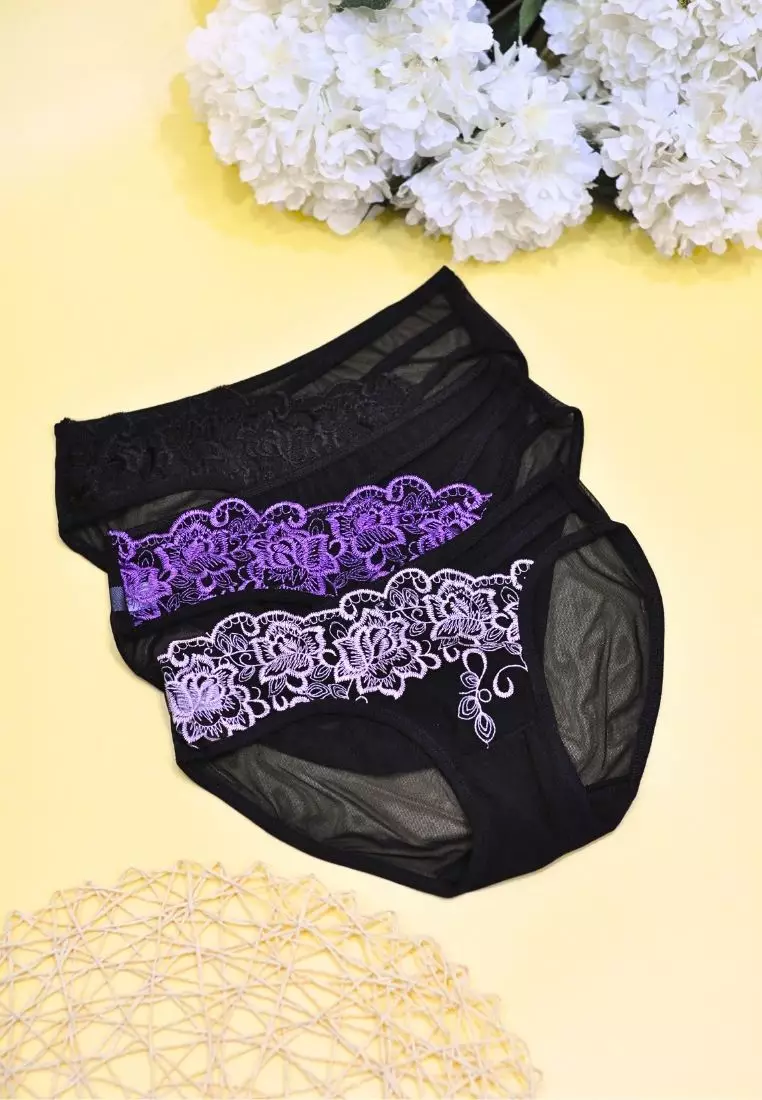 3 Pack Daphne Brief Sexy Lace Panties Bundle A