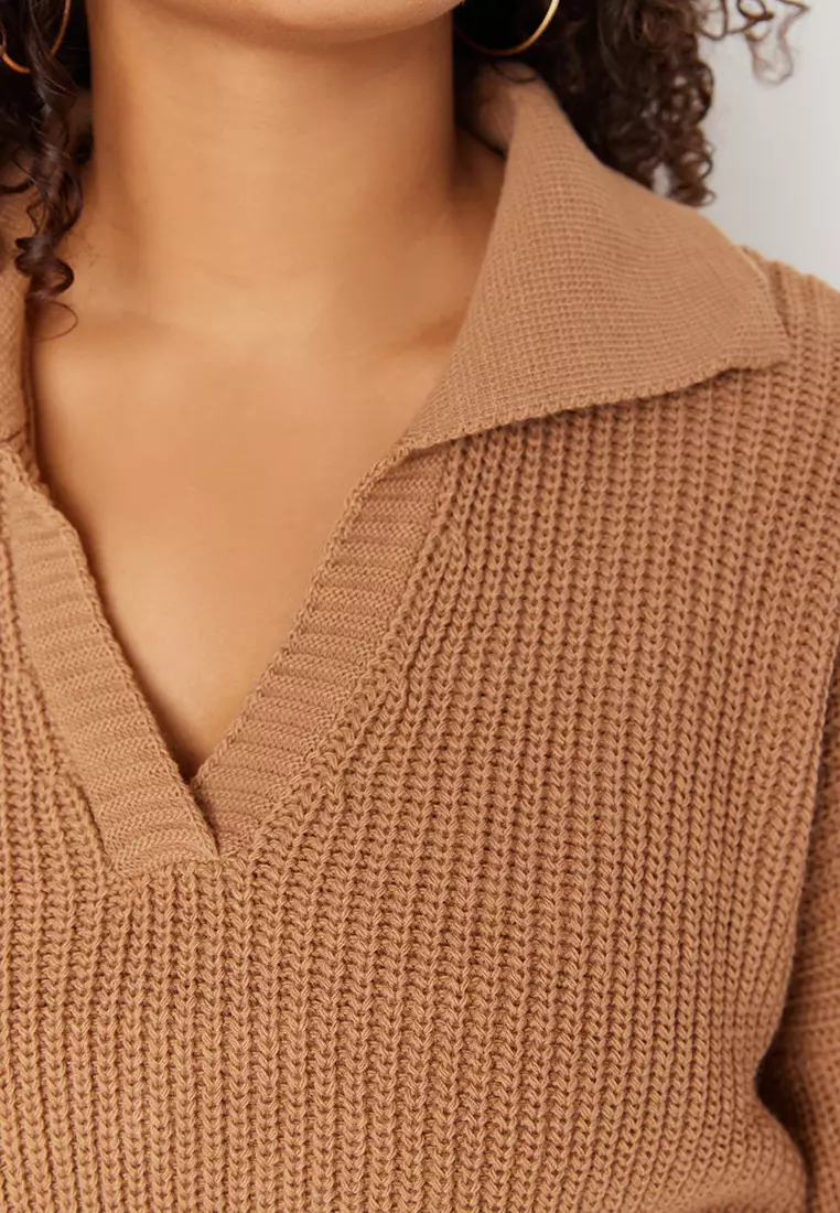 Plus Size Shirt Collar Knitwear Sweater