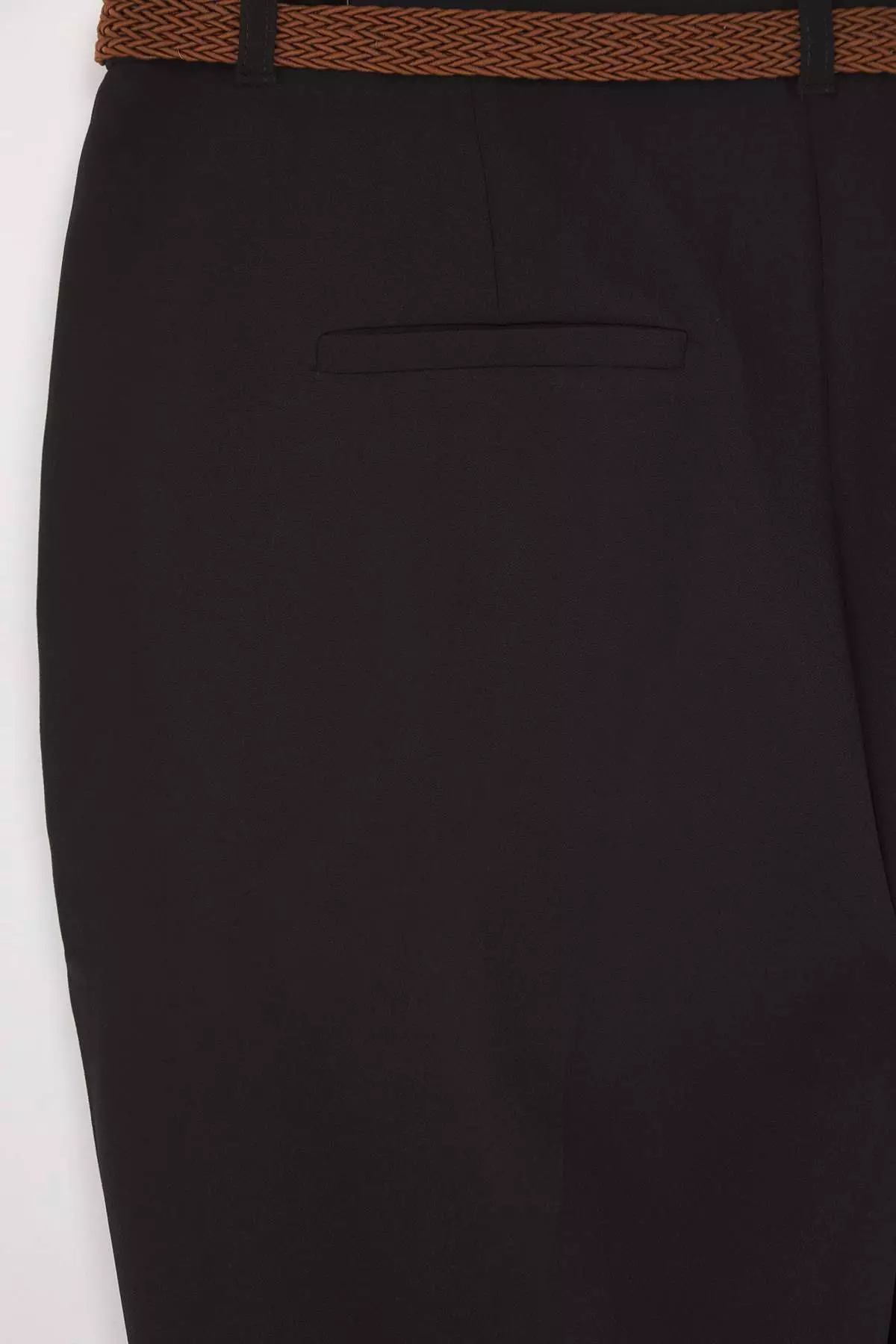 Black Normal Waist Straight Leg Plus Size Woven Trousers