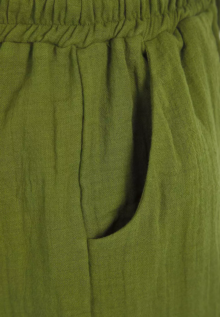 Khaki Muslin Beach Shorts Tbess25Sr00008