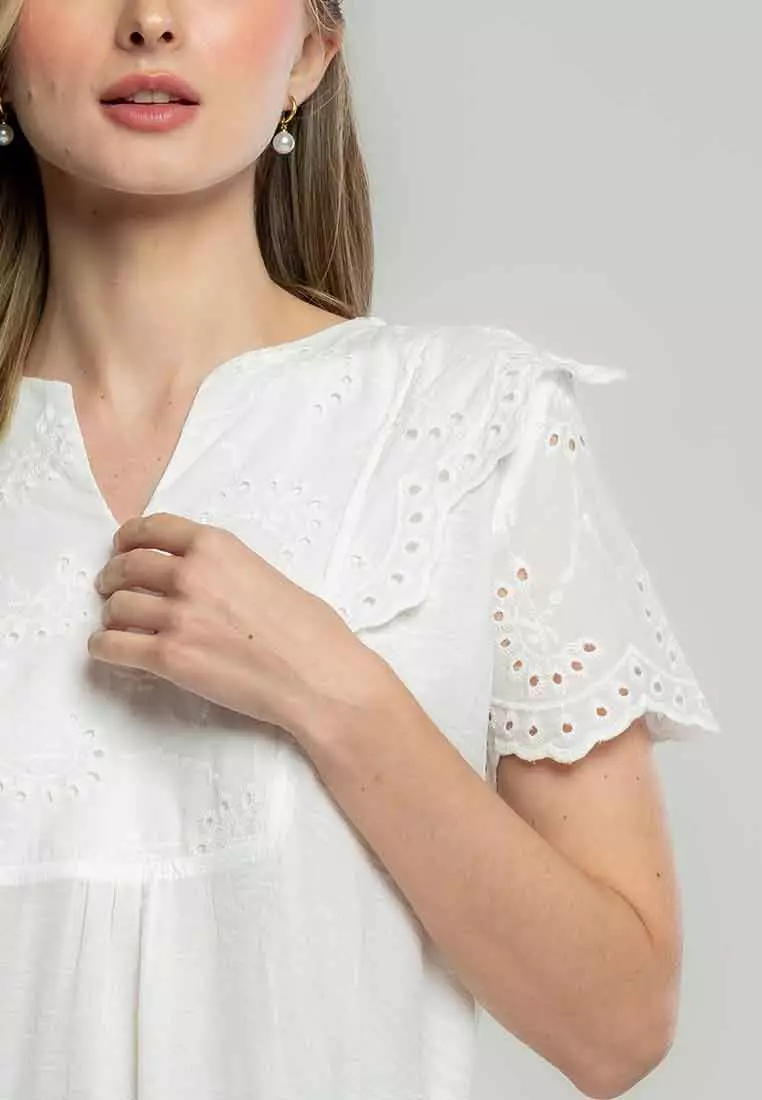 Imani Eyelet Embroidered Linen Blouse