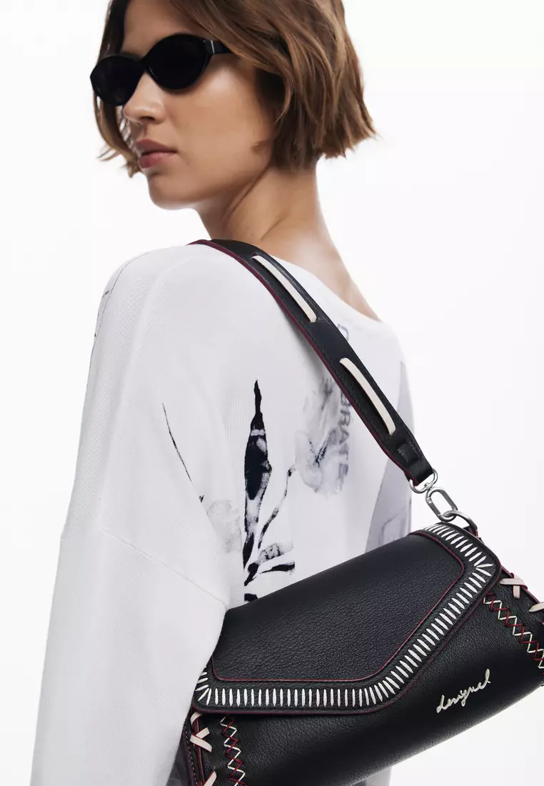 Medium faux leather effect bag with stitching