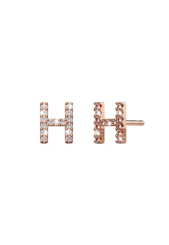 925 Signature 銀色 925 SIGNATURE Solid 925 Sterling Silver Glamour Alphabet Letter Earrings Rose Gold - H 4CF60ACA820A9BGS_1