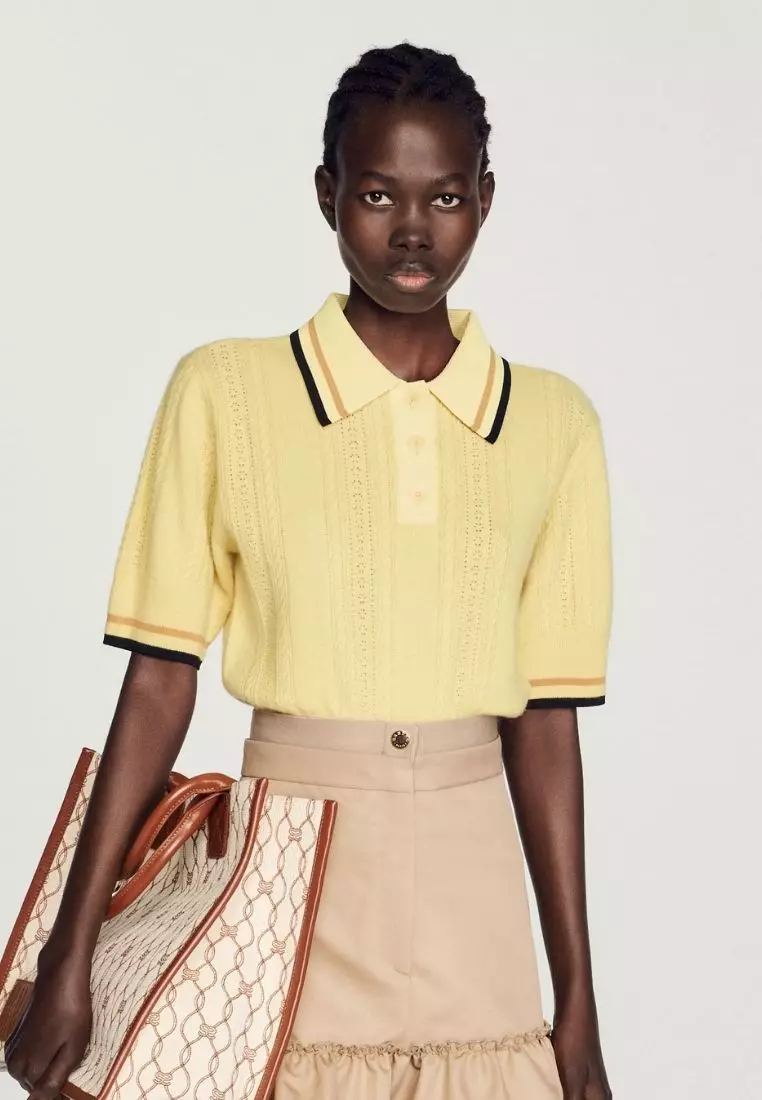 Buy Sandro Knitted Polo Sweater in Light Yellow 2024 Online