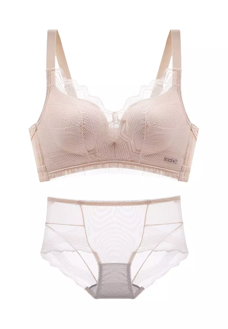 Buy ZITIQUE Women's Korean Style Cute Nylon Lace Lingerie Set (Bra and  Underwear) - Beige Online