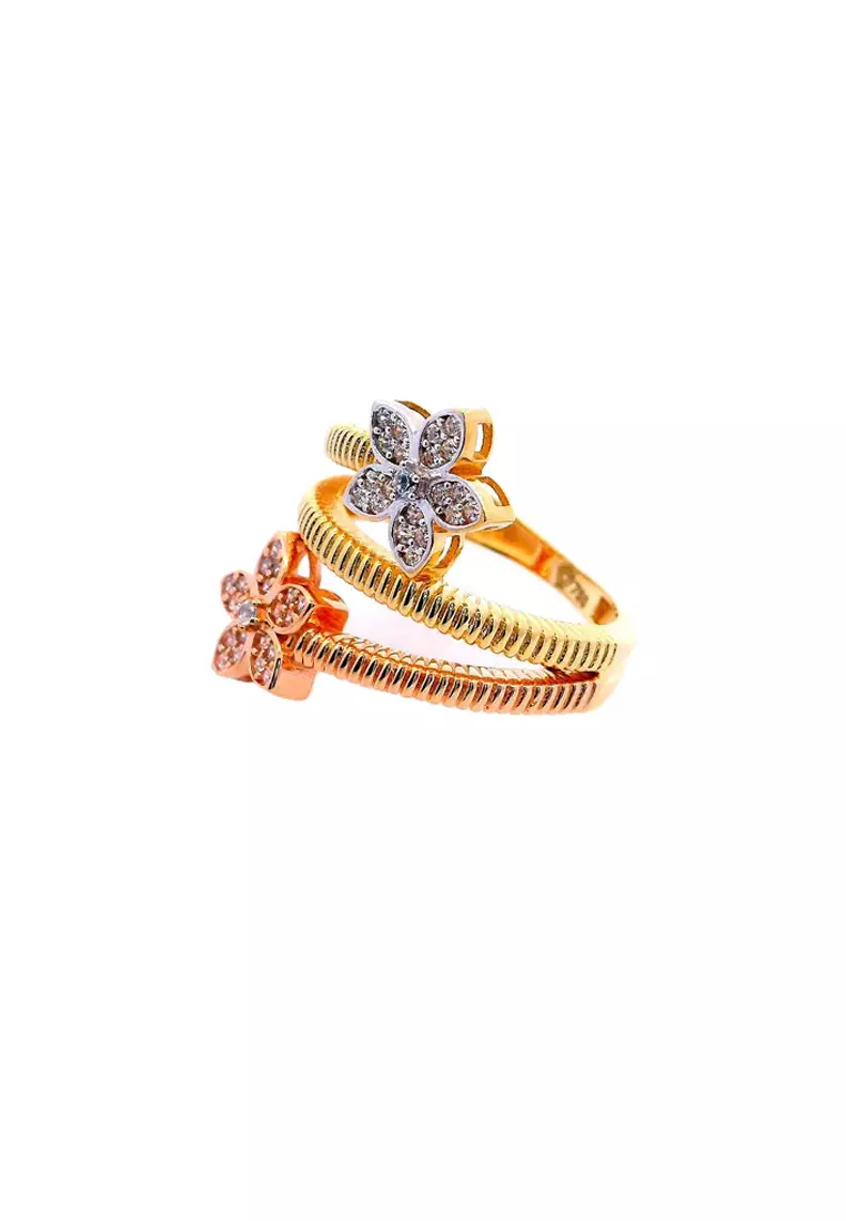 Karat World Gold Ladies Ring GRL-6320 in 18K Yellow, White and Rose Gold w/ HQZ