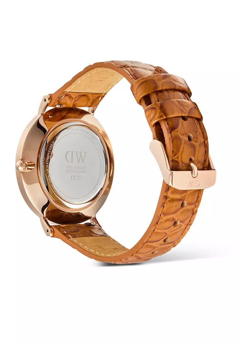 Classic 40mm Roman Numerals Date Light Brown Croc Belly Rose Gold - Men Watch stainless steel Leather strap watch DW Official Authentic Original 男士手錶 不銹鋼 真皮 手錶 DW 官方 正品