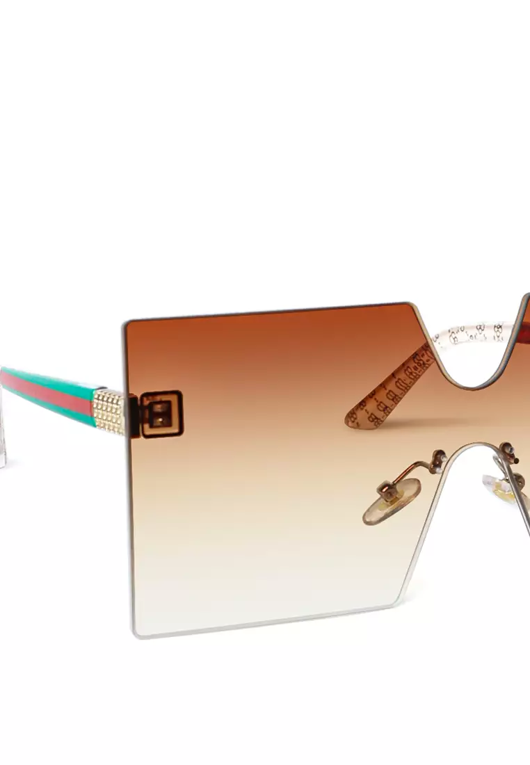 Oversized Rimless Ombre Tinted Sunglasses In Brown