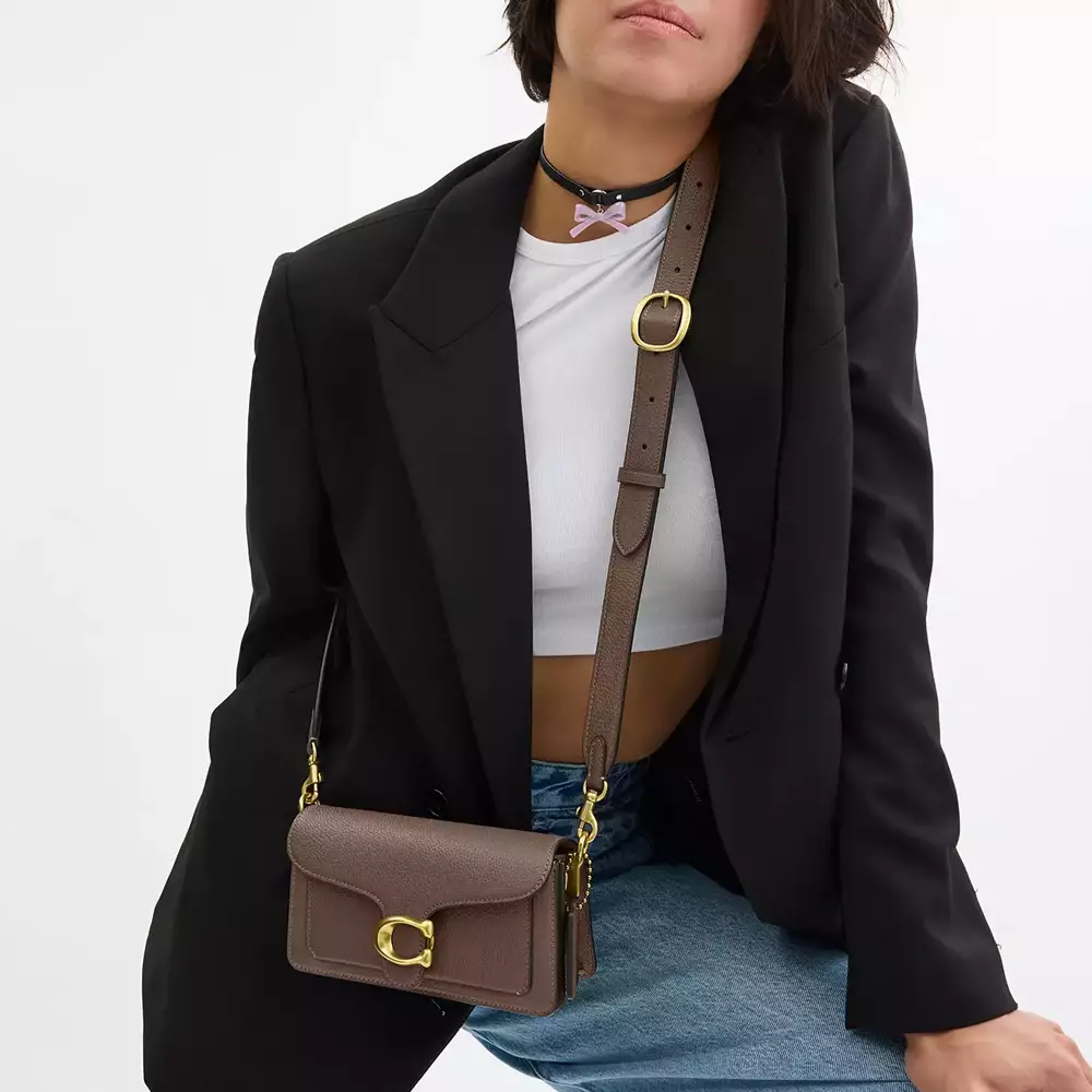 Tabby 20 Polished Leather Shoulder Bag Dark Stone