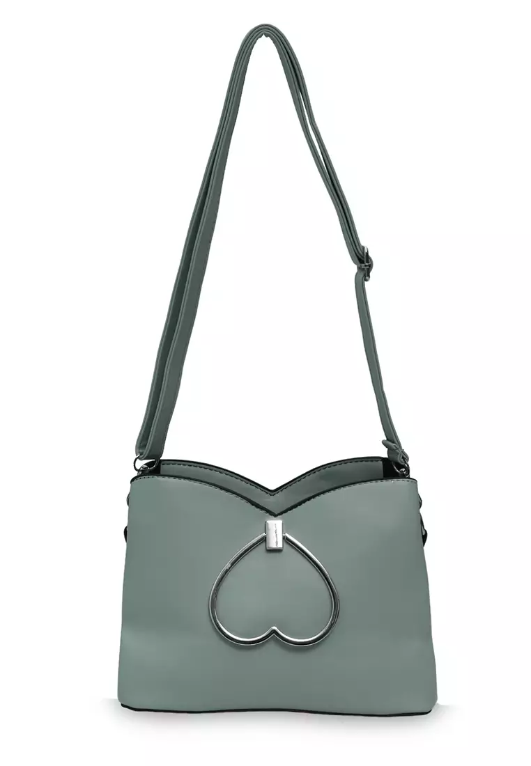 Eilaria Tas Selempang Wanita Love Design Sling Bag Large Compartment Material Leather ORIGINAL - Green
