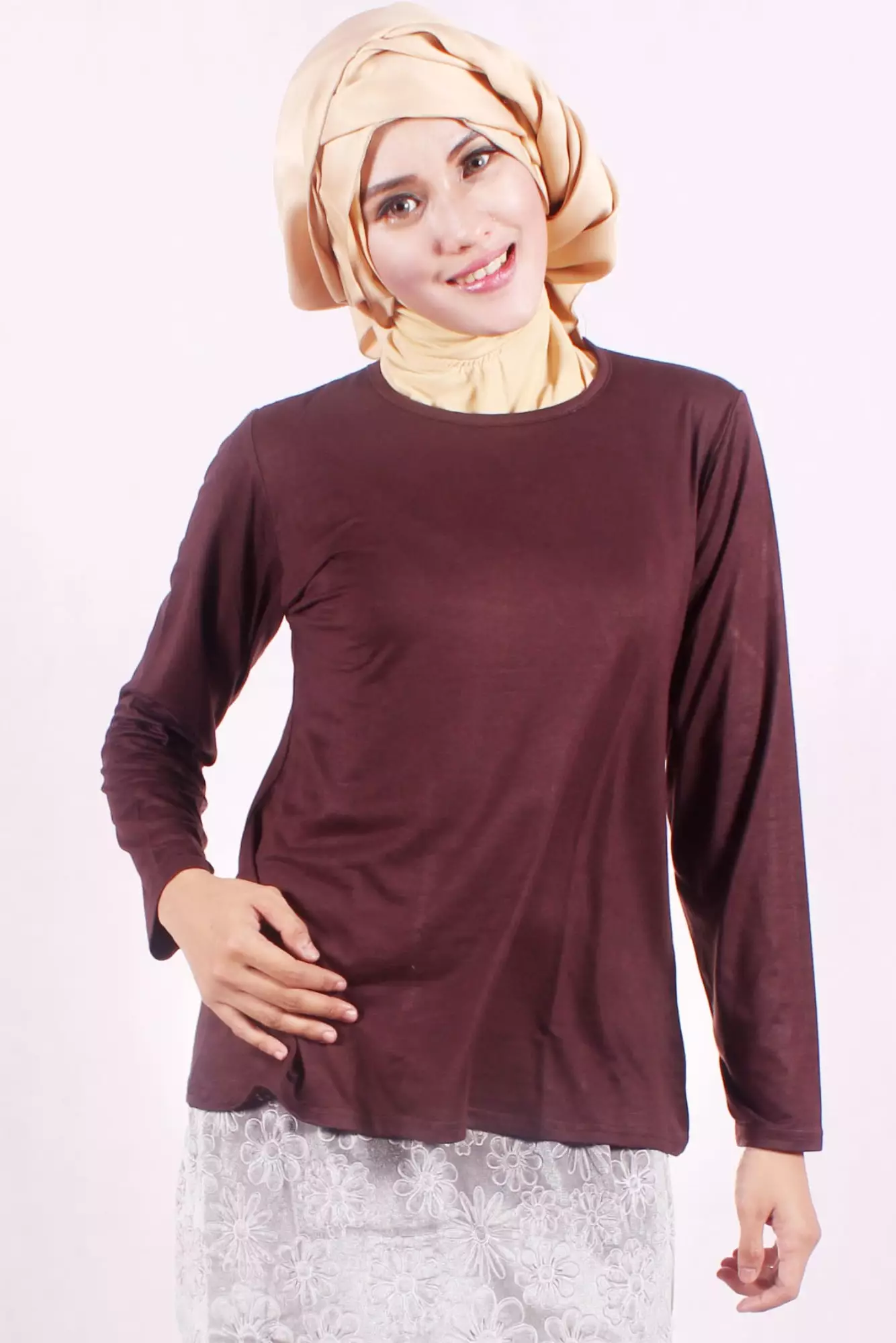 JV Hasanah Lora Inner Blouse Rayon Brown| Manset Blouse Daily Spandex Rayon