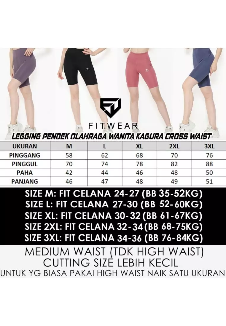 Fitwear -  Legging Pendek Olahraga Wanita KAGURA CROSS WAIST - MEDIUM WAIST - NAVY