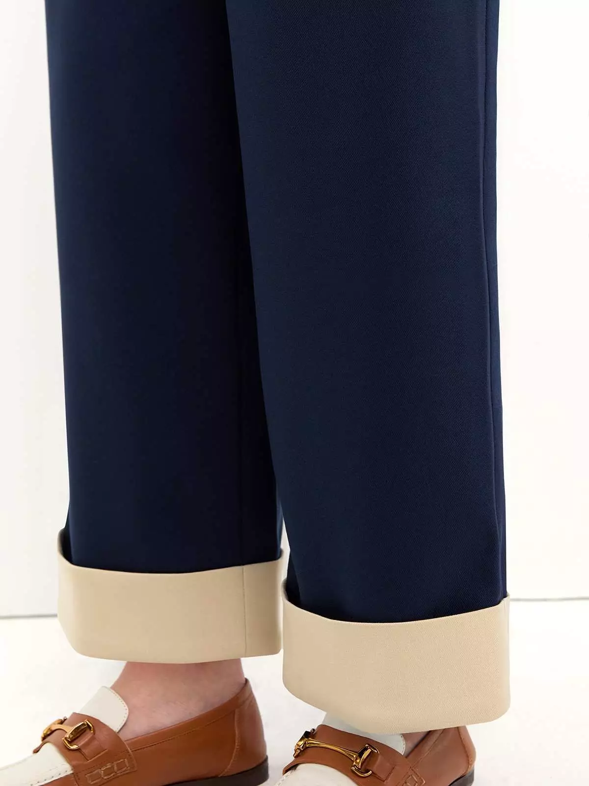 Folded Hem Pants - Navy