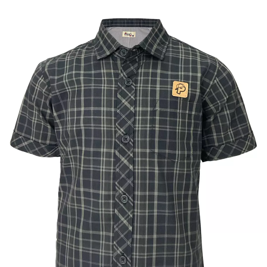 Pingu Kemeja Anak Laki Laki Kotak-Kotak Pendek Hitam 92200731G