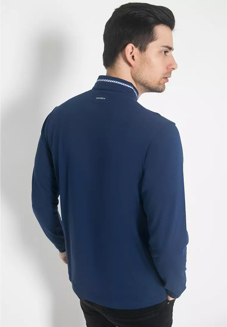 Johnwin - Kaos Casual - Kaos Lengan Panjang - Shanghai - Navy - Slim Fit - ATS.630.K457.27.C
