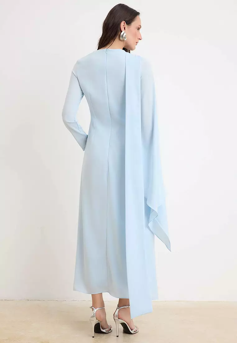 Blue Shawl Detailed Evening Dress Tctss24Db00036