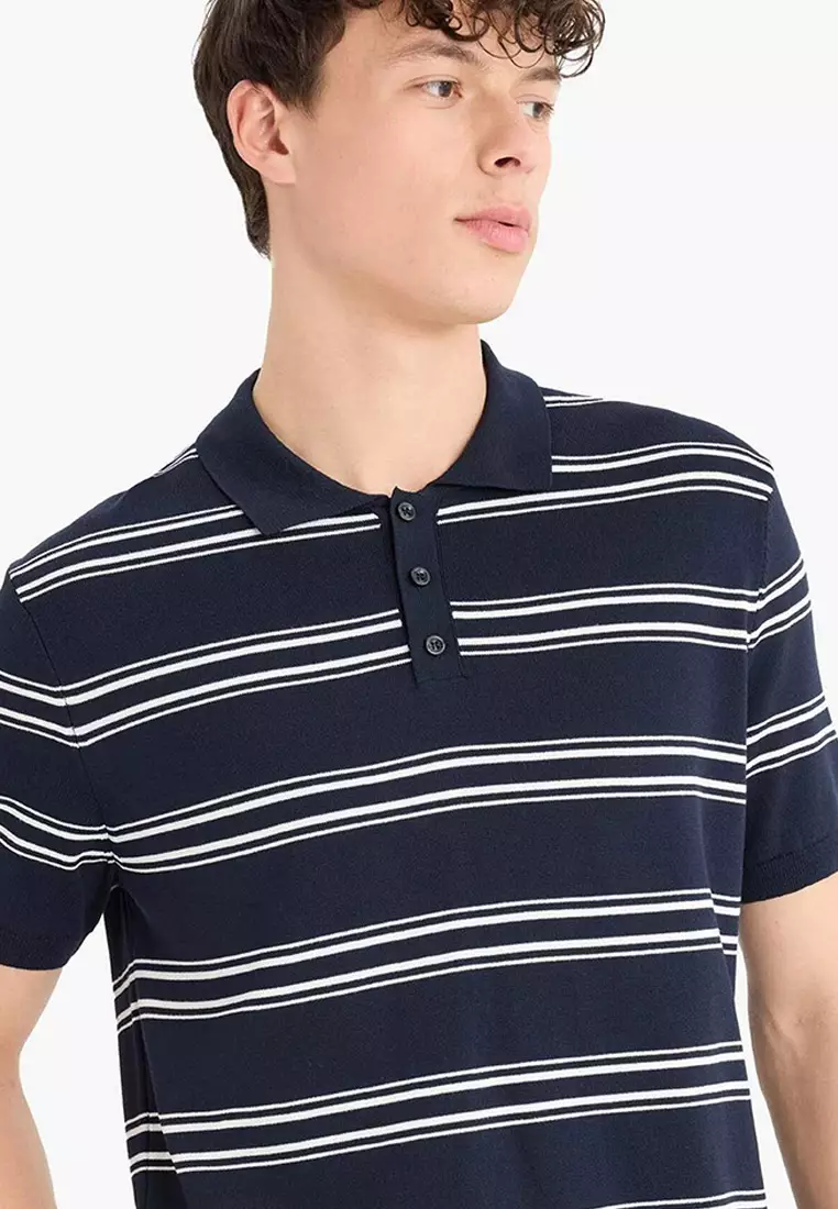 Striped Short Sleeve Soft Key Knitwear Polo Shirt