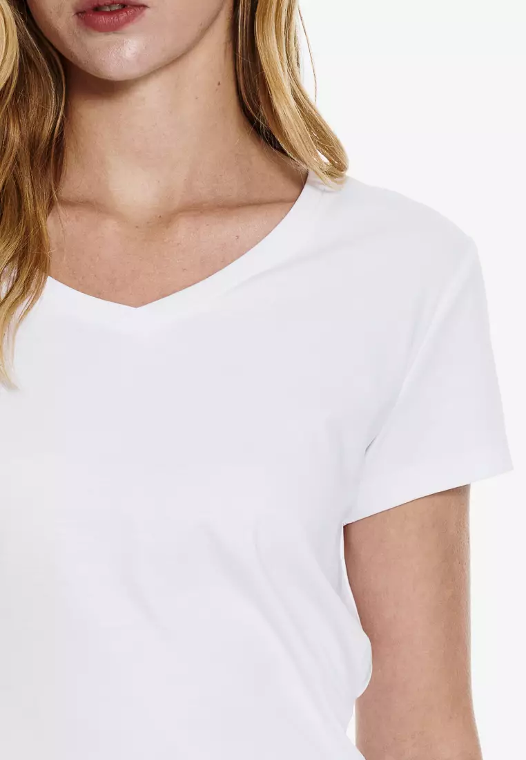 白色絲光棉V領T-shirt