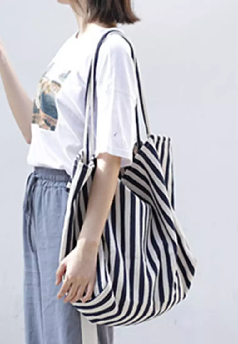 Simple Small Fresh Small Striped Canvas Bag Ca21051315BL