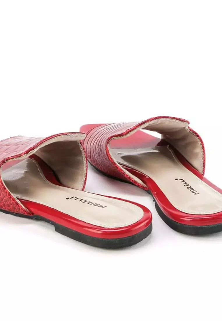 Minerva Sandal mules wanita Flat Slip On - Red