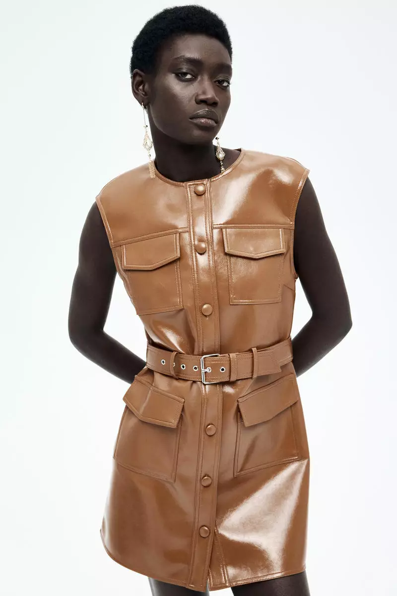 strapless black leather mini dress Black Strapless Croc Faux Leather Short Dress main image 1