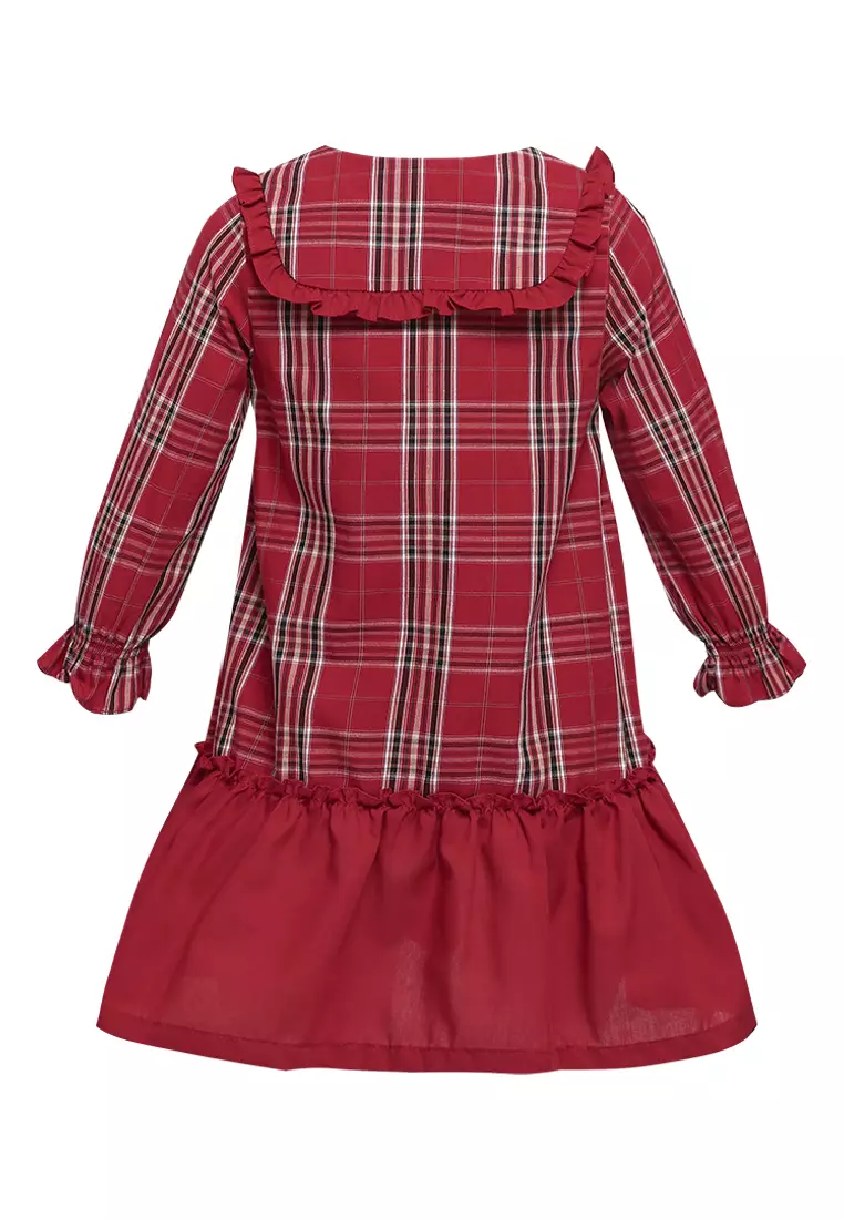 Qna Girl Gianluca Dress Midi Anak Merah Motif Kotak