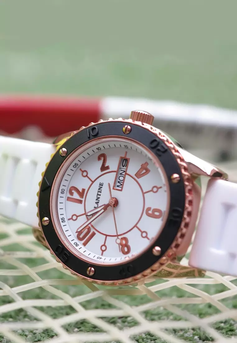 EGLANTINE Vanessa Ladies Pink Gold Plated Steel Quartz Watch Black ...