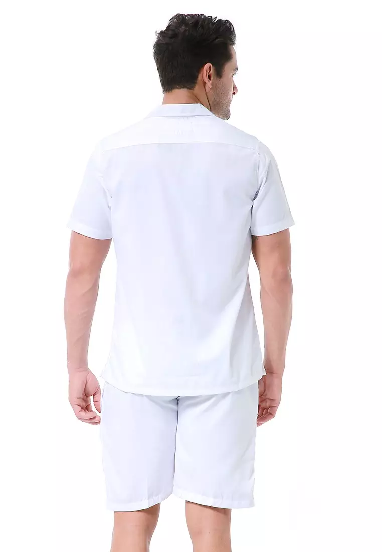 Deon Piyama Pria Plain Motive Kemeja One Set Lengan Pendek Material Cotton ORIGINAL - White
