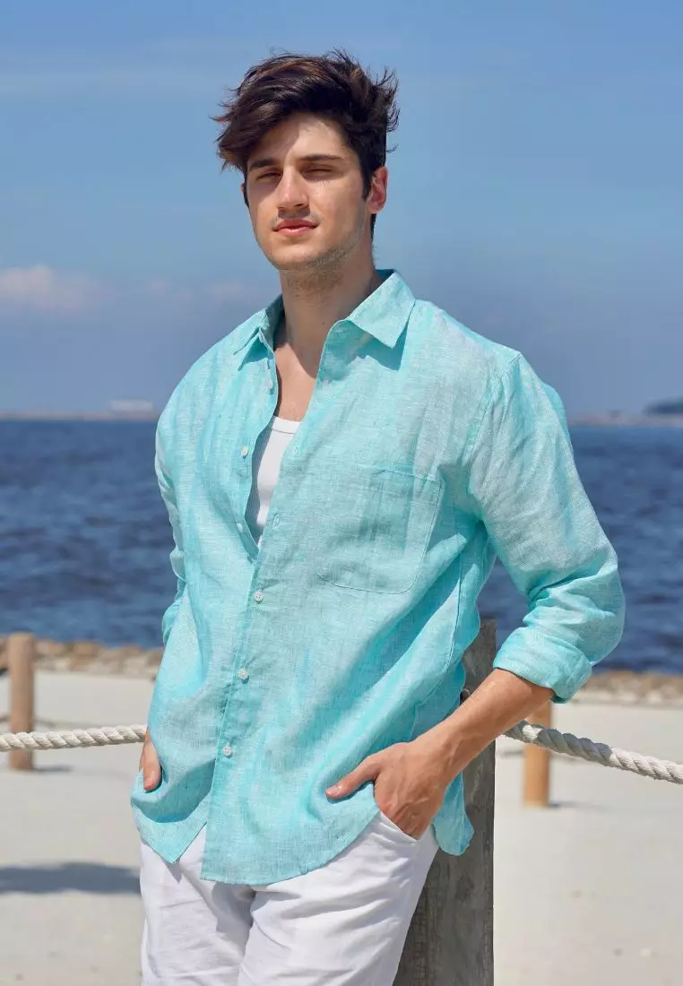 Kalba Kemeja Linen Lengan Panjang Pria Tosca | Linen Long Sleeve Shirt Men Tosca