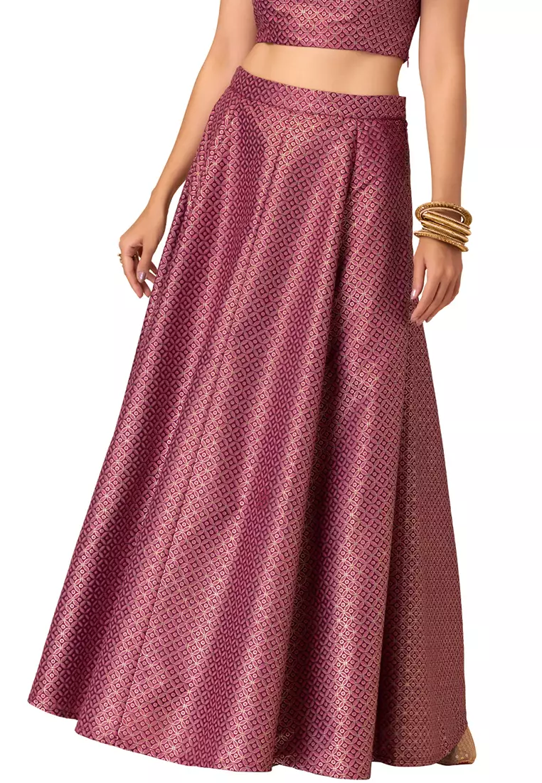 Buy Indya Maroon Floral Foil Print Lehenga Online Zalora Malaysia