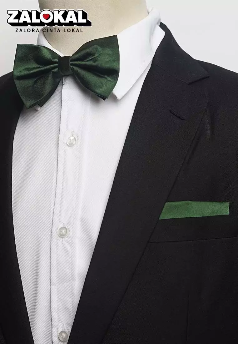 Houseofcuff Dasi Kupu Bowtie Pocket Square Saputangan Hijau Botol A02