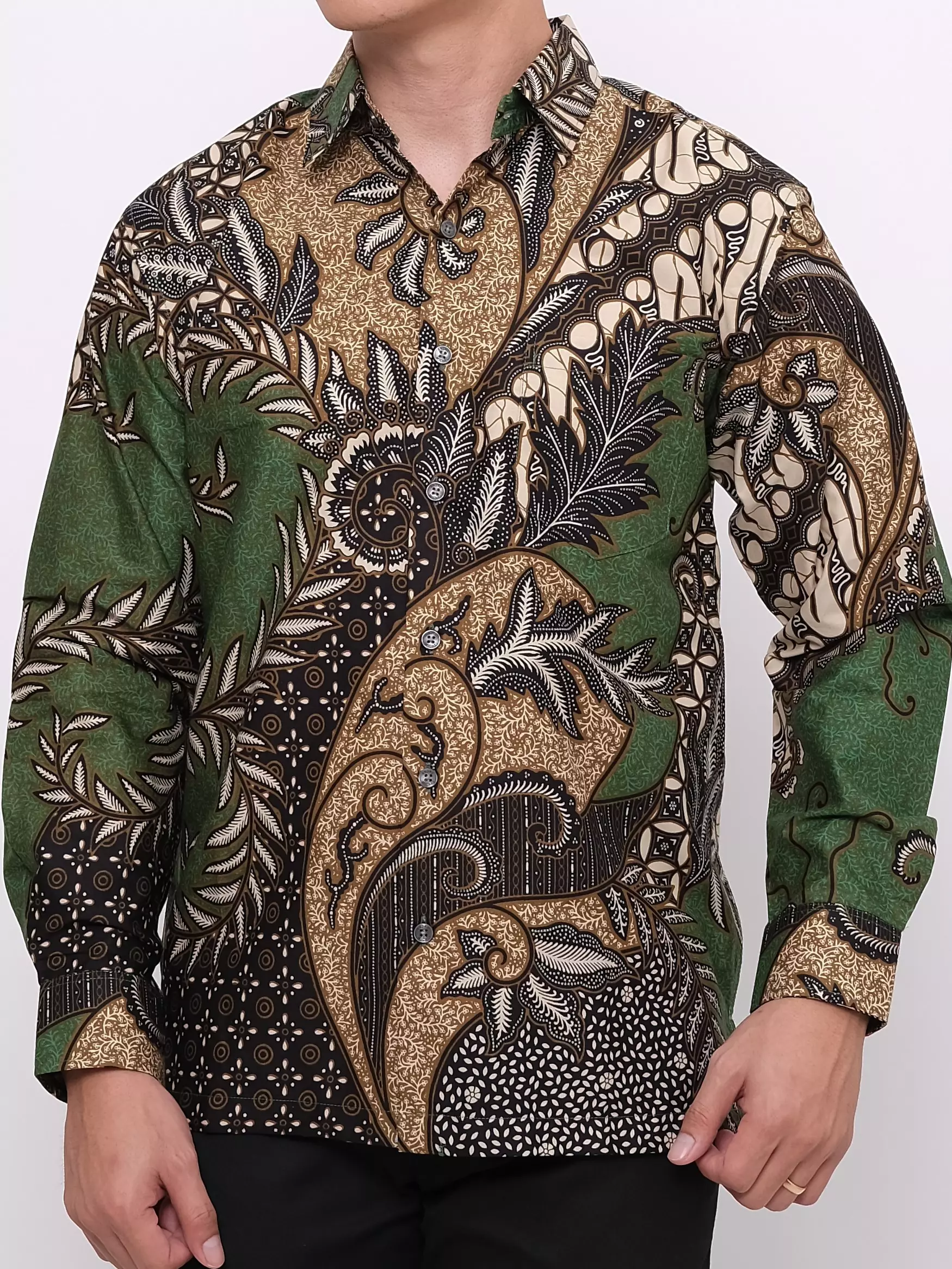 Andre Michel Kemeja Batik Lengan Panjang Hijau Cokelat 16732