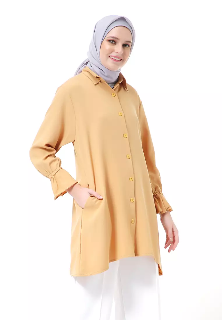 Aleina Blouse Muslimah Atasan Wanita Long Sleeve Premium High Quality - Lime