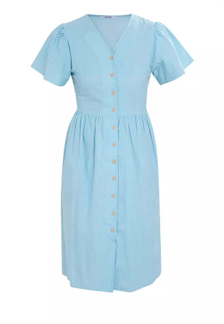 Buy OLIVIA Justine Button Down Midi Dress with Puff Sleeve 2024 Online ...