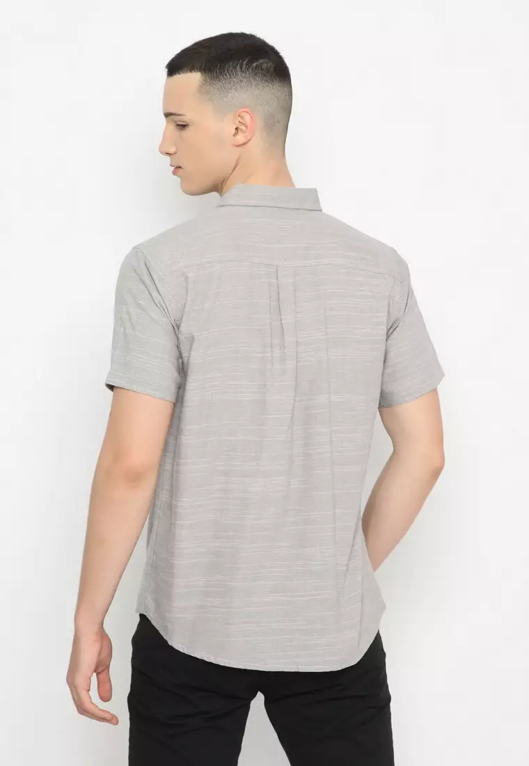 POLICE Kemeja Polos Oxford Slub Regular Fit Pria Abu