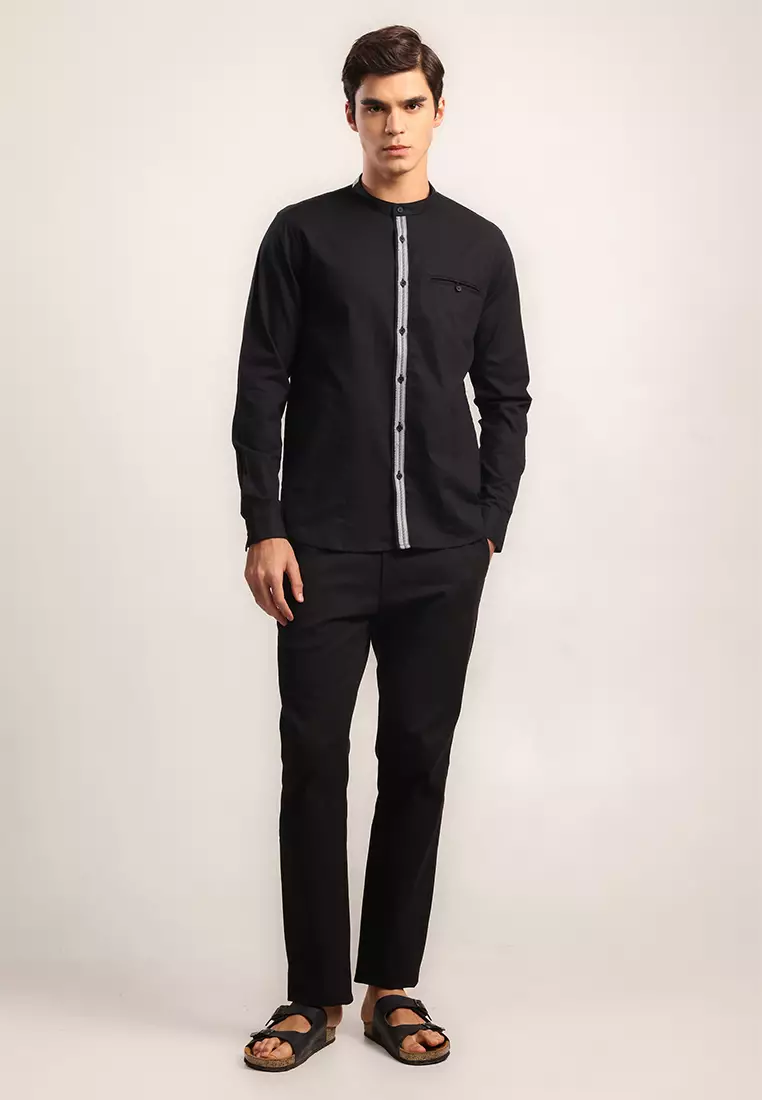 MOC - Kemeja Shanghai Lengan Panjang Pria Zaki - Black