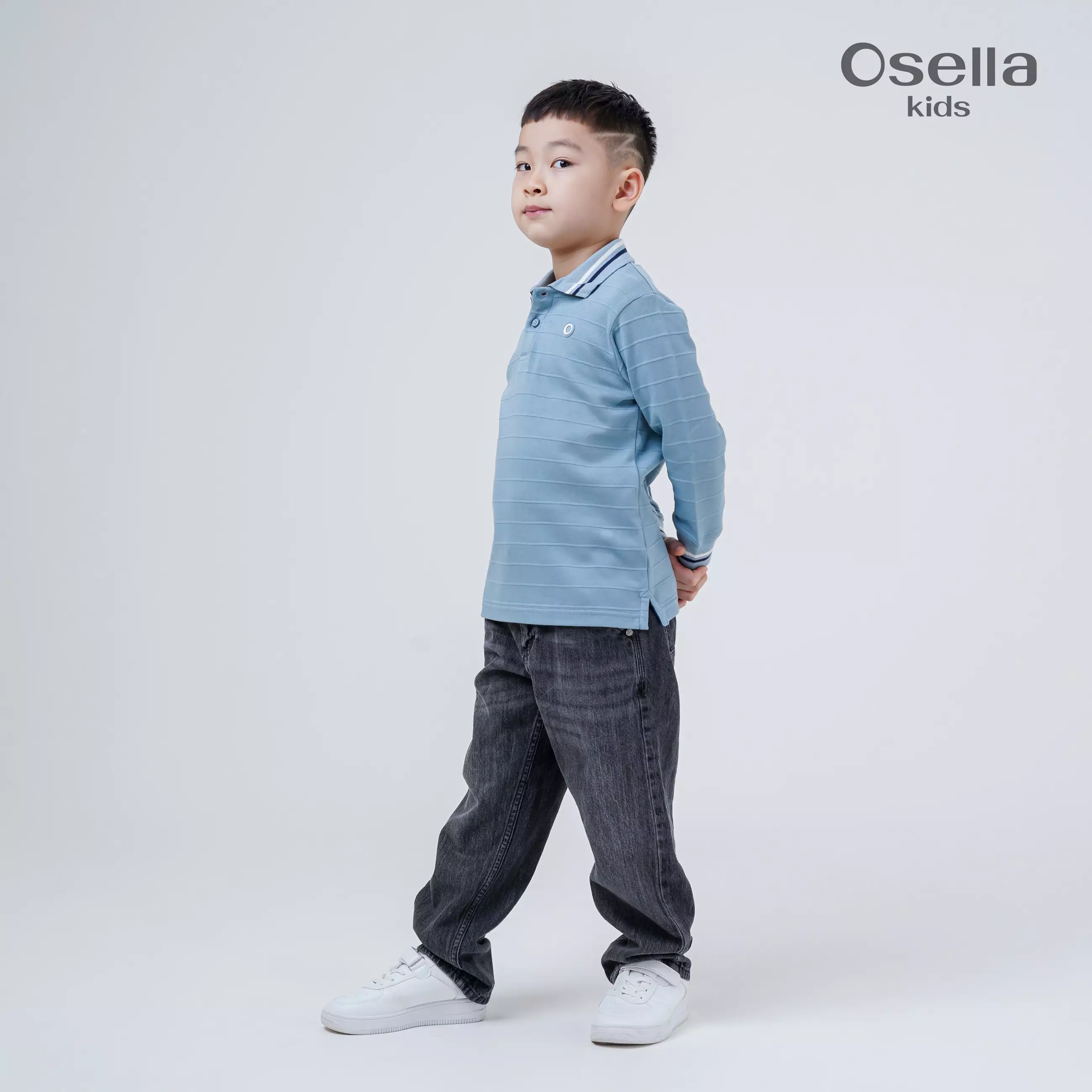 Osella Kids Scotty Long Stripe Sleeve Polo 2227660236 | Atasan Polo Kerah Lengan Panjang Anak Laki Laki