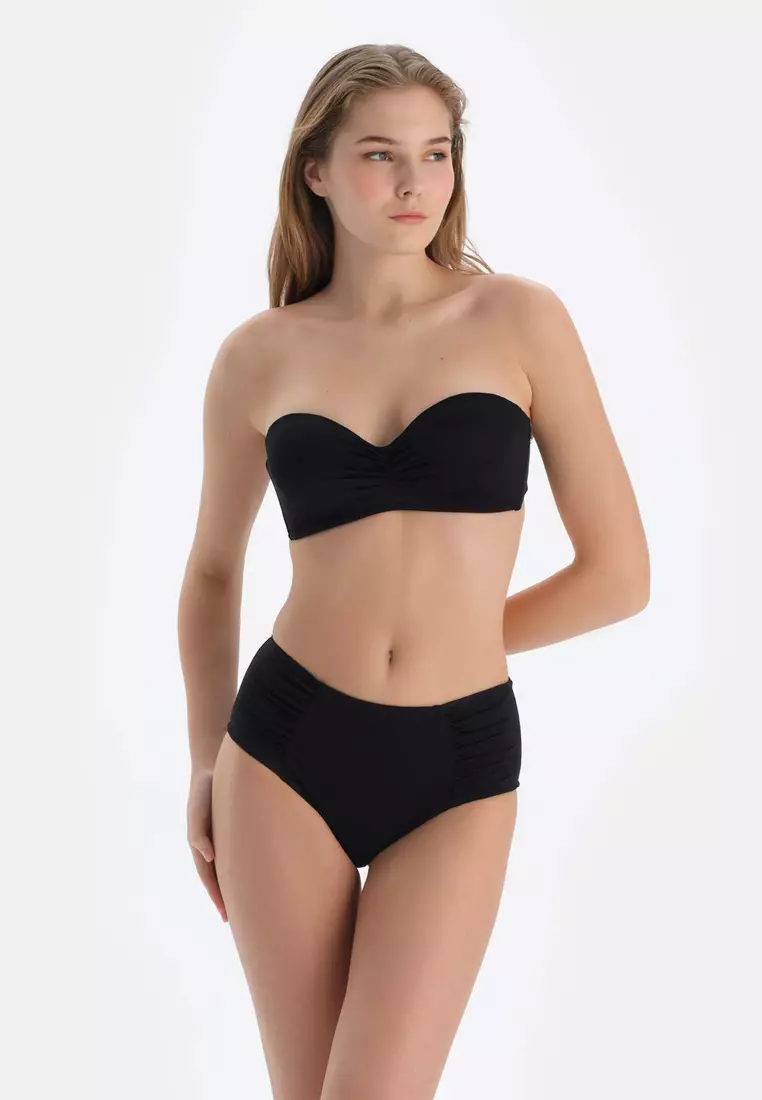 Black Strapless Bikini Top, Full-Cup, Underwire, Swimwear for Women