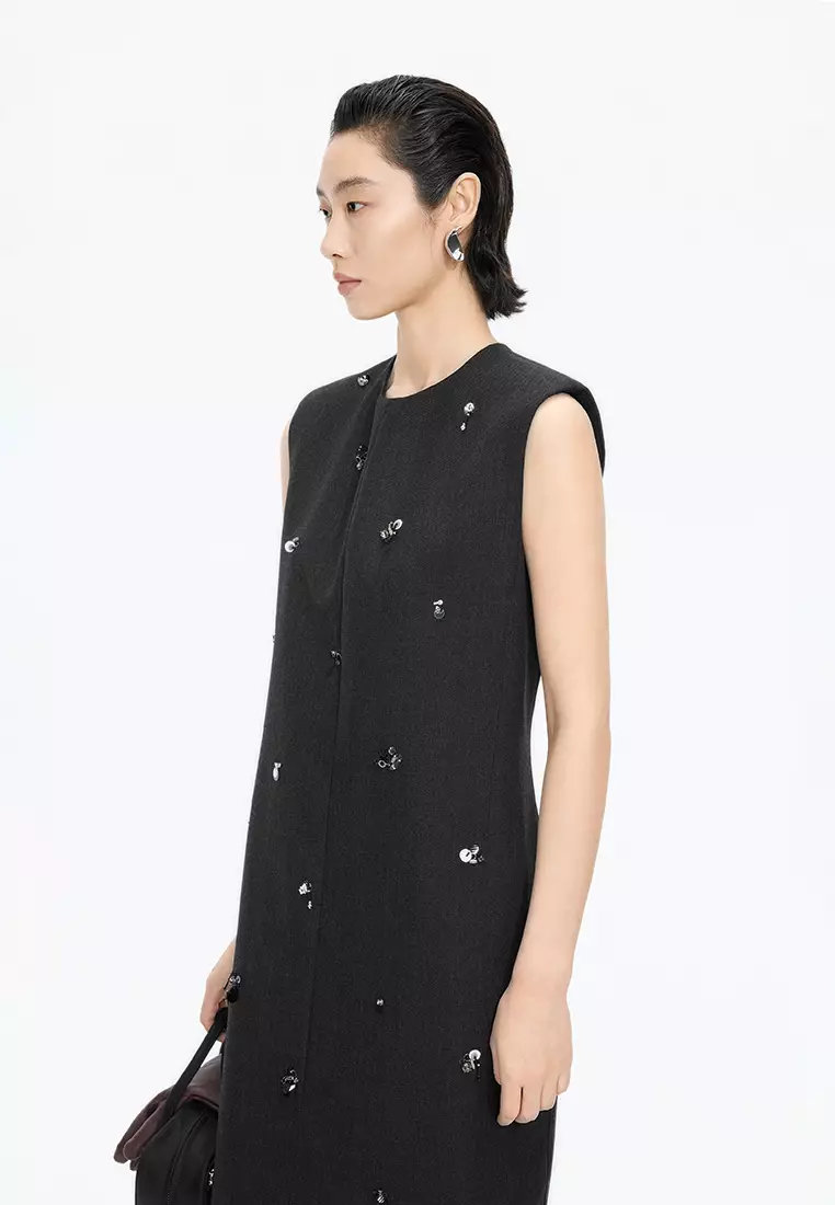 [Cocktail] Blend 3D Pattern X-line Sleeveless Dress