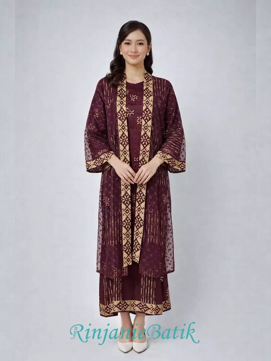 Rinjanie Batik - GMOT RW - Gamis Outer Raya Red Wine - Batik Cap