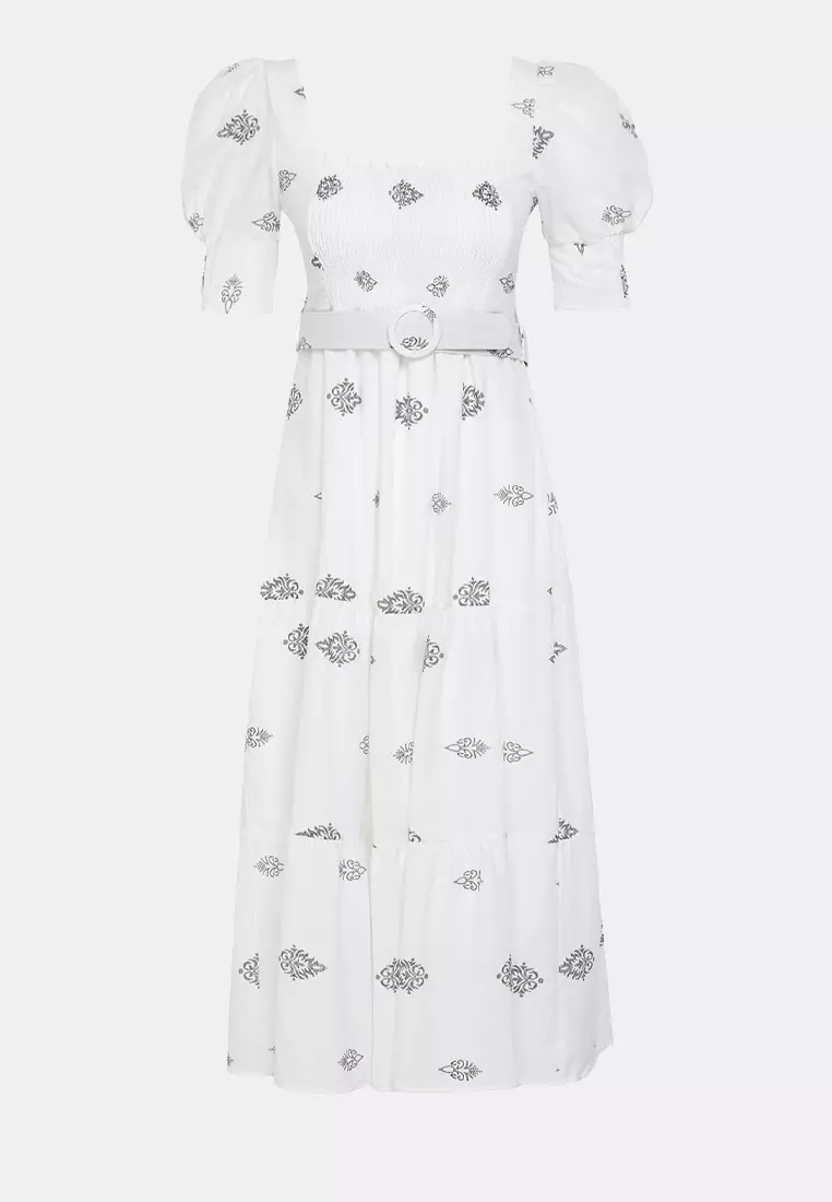 Square Neck Belted Dress