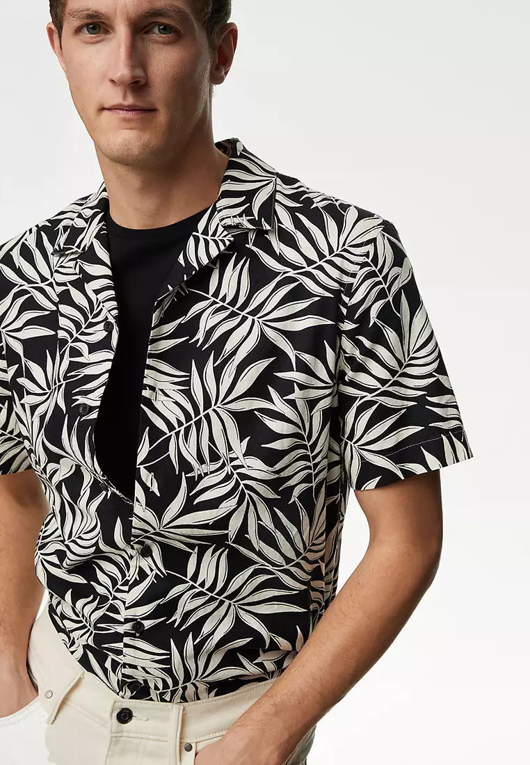 Easy Iron Linen Blend Hawaiian Printed Shirt