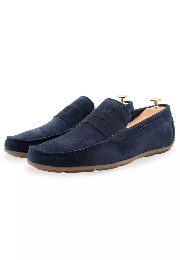 Gregores Navy Suede Penny Moccasins